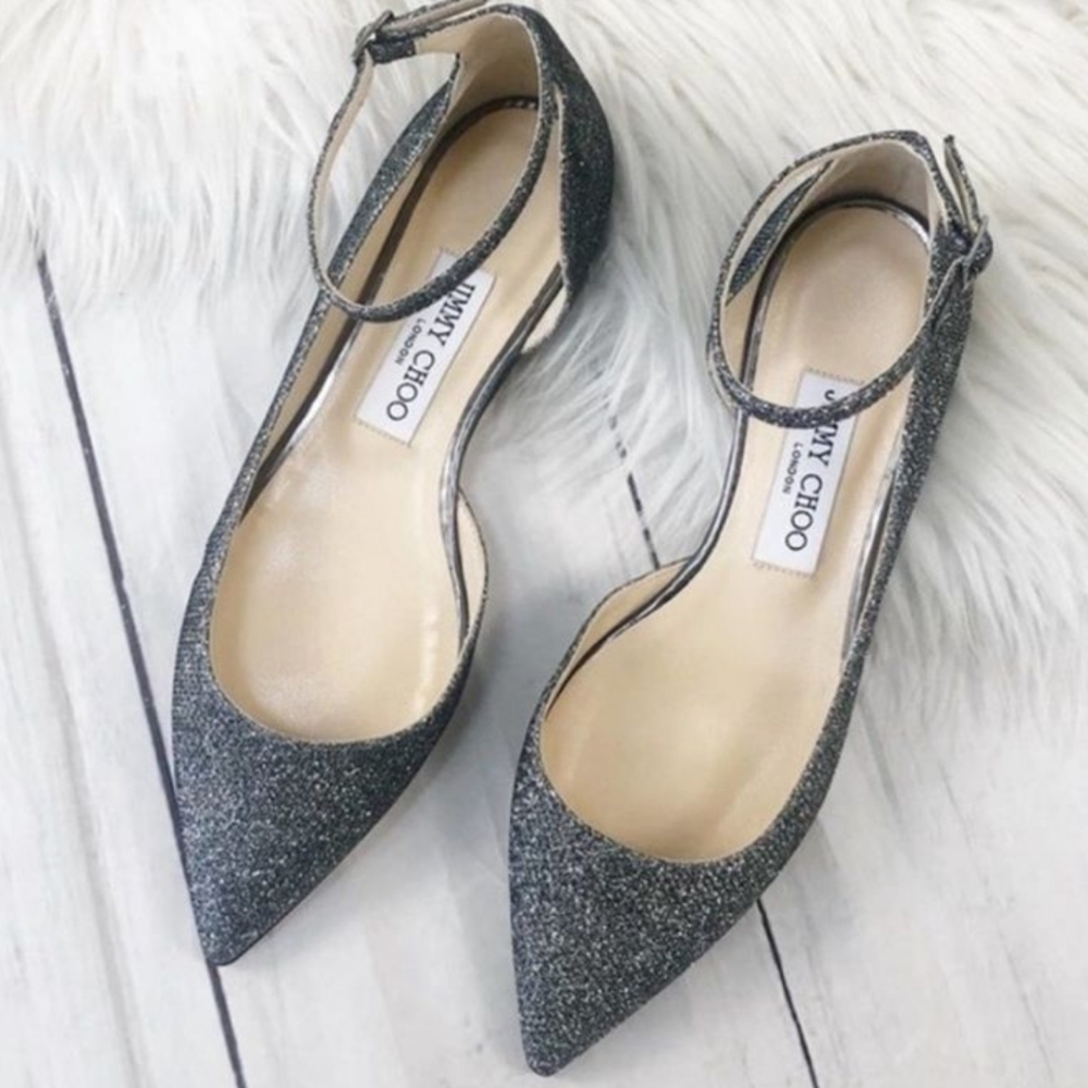 Jimmy Choo Women's Glitter Ankle Strap Heels - Silver